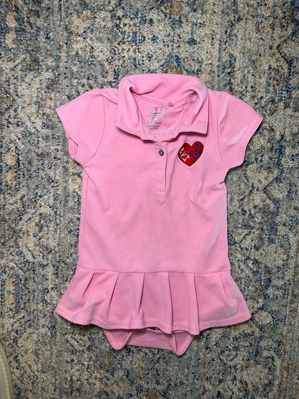 Garb Pink Polo Bodysuit Dress with BVI Anchor Heart Patch 12-18 Months
